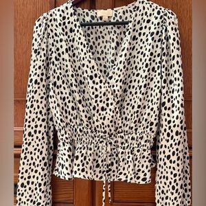 London Rose Dalmatian Leopard Spotted Polka Dot Surplice Peplum Wrap Blouse